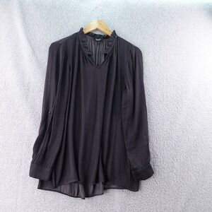 Simply‎ Vera Vera Wang Womens Black Long Sleeve Ruffle Neck V Neck Blouse Top M